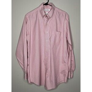 Brooks Brothers Shirt 15-32 Pink White Check Cotton Button Down Preppy Office
